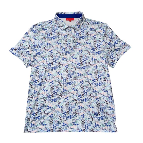 Redvanly Other - REDVANLY Polo Shirt Mens Lrg Blue Floral Performance Golf Short Sleeve Excellent
